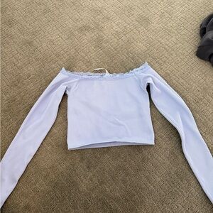 Urban outfitters Off-Shoulder Ribbed Long-Sleeve Crop Top - Light Lavender
